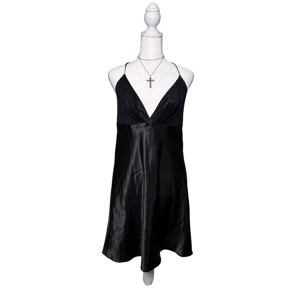 Vintage Dentelle Black Satin Slip Women's Size Medium Coquette Romantic
